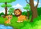 Cute lion cartoon in the forest