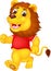 Cute lion cartoon running with laughing and waving