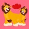 Cute lion couple and red hearts. Love or Valentines Day