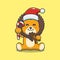 Cute lion eating christmas cookies and candy. Cute christmas cartoon character illustration.