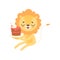 Cute Lion Eating Cupcake, Funny African Animal Cartoon Character Vector Illustration