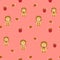 Cute lion eating yummy chicken in pink background seamless pattern for print or fabric