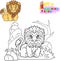 Cute lion, funny illustration, coloring book