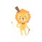Cute Lion Gentleman Wearing Top Hat and Bowtie Standing with Walking Stick, Funny African Animal Cartoon Character