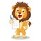 Cute Lion Holding Up His Grades. Cartoon Vector.