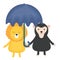 Cute lion and monkey with umbrella childish characters