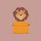 Cute Lion Playing Box Cartoon