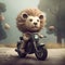 Cute Lion Riding A Motorcycle In Jon Klassen Style