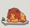 cute lion sleep on the ground. cartoon animal nature concept Isolated illustration. Flat Style suitable for Sticker Icon Design