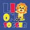 Cute lion soccer cartoon illustration for kid t shirt design