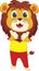 Cute lion which wearing yellow t-shirt and red pants. Vector illustration of humanoid lion