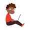 Cute Little African American Boy Using Laptop Computer, Online Education or Courses, Kid Programmer Character Cartoon