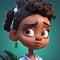 Cute Little African American Girl with Brown Hair. 3D Render