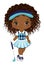 Cute Little African American Girl Playing Golf. Vector Little Girl Golfer