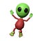 Cute little alien cartoon character is happily jumping 3d illustration, isolated on white background