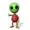 Cute little alien cartoon character with thumbs up 3d illustration, green man isolated on white background