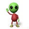 Cute little alien cartoon character is waving his hand 3d illustration, isolated on white background