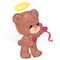 Cute little angel teddy bear with arrow of cupid. Greeting card with St. Valentine`s Day.