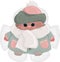 Cute little animal in winter clothes in snow making snow angel.