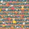 Cute little animals on striped background. Seamless vector pattern with funny foxes and cheerful cats.