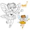 Cute little autumn fairy girl with a Magic wand color and outlined picture for coloring book