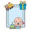 cute little baby boy in gift box and pile rings