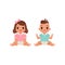 Cute little baby boy and girl characters sitting on rhe floor, stage of growing up concept vector Illustration on a