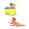 Cute little baby kid, infant, child taking bath, crawling around