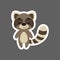 Cute little baby raccoon sticker. Cartoon animal character for kids cards, baby shower, birthday invitation, house interior.