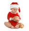 Cute little baby wearing festive Christmas costume