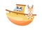 Cute little badger and deer sailing on yellow ship. Cartoon character for childrens book, album, baby shower, greeting card, party