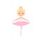 Cute Little Ballerina Dancing, Blonde Girl Ballet Dancer Character in Pink Tutu Dress Vector Illustration