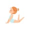 Cute Little Ballerina Doing Exercise, Girl Gymnast Character Training in Light Blue Leotard Vector Illustration