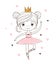 Cute little ballerina in tutu and pointe shoes. The princess girl is dancing in a pink dress. A beautiful linear poster