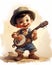 Cute little banjo player illustration on white background