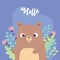 Cute little bear animal flowers branch inspirational phrase cartoon