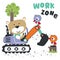 Cute little bear on excavator. Can be used for t-shirt print, kids wear fashion design, print for t-shirts, baby clothes, poster.