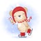 Cute little bear on ice skates, Christmas season illustration