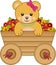 Cute little bear inside cart flowers