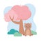 Cute little bear sitting tree cartoon animals in a natural landscape