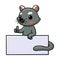 Cute little bearcat cartoon with blank sign and giving thumb up