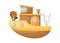Cute little beaver and hare sailing on brown ship. Cartoon character for childrens book, album, baby shower, greeting card, party