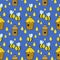 Cute little bees collect honey, bee hives, seamless square pattern