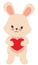 Cute Little Beige Rabbit Holding Red Heart Valentines Day Card Flat Vector Illustration Isolated on White