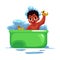 Cute little black, African American, baby, infant, child taking bath