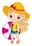 Cute Little Blond Girl Holding Buoy and Towel