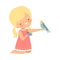 Cute Little Blonde Girl Feeding Her Budgerigar, Adorable Kid Caring for Animal Cartoon Vector Illustration