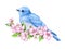 Cute little blue bird in bloom. Watercolor illustration. Cute animals and birds. Spring symbol. Happy Easter. Blue luck bird