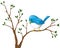 Cute little blue bird on the branch of tree