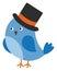 Cute Little Blue Bird Wearing Gentleman's Hat Holding Envelope with Heart Image . Vector Cute Bird